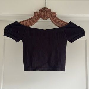 By Together Black Ribbed Off-Shoulder Top